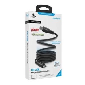 NAZTECH REcoil 100W USB-C to USB-C Magnetic Braided Fast Charge Cable | 6ft | Black 16048