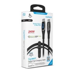 NAZTECH DIGIWATT USB-C TO USB-C DIGITAL LED CABLE 12FT 240W BLACK 16104