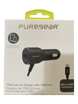 PureGear Micro USB Car Charger with USB Port 17W/3.4A