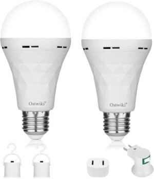 OSTWIKI 2 Pack Emergency Rechargeable Light Bulbs,Battery Operated Backup Light Bulb 9W